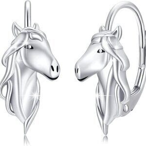 Sterling Silver Horse Earrings Women Hoop Stud Jewelry Gift for Equestrian